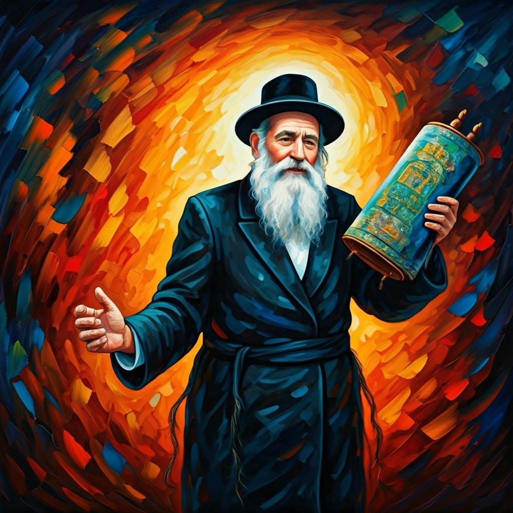 Chasidic Man Dancing with Torah: Expressionist Painting