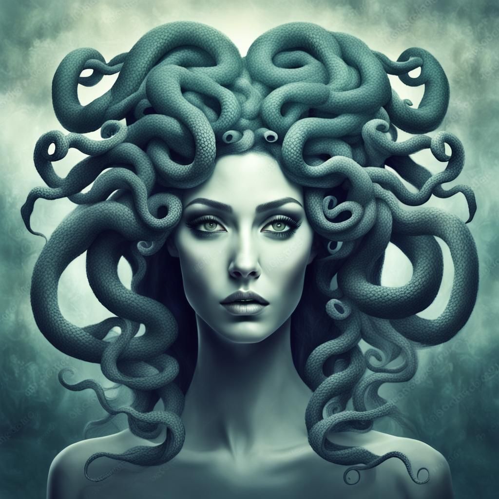 Surreal Portrait of a Beautiful Medusa Woman