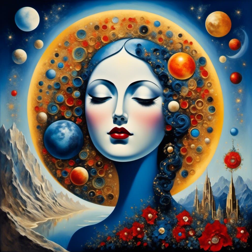 Surreal Woman Moon in Chagall Style