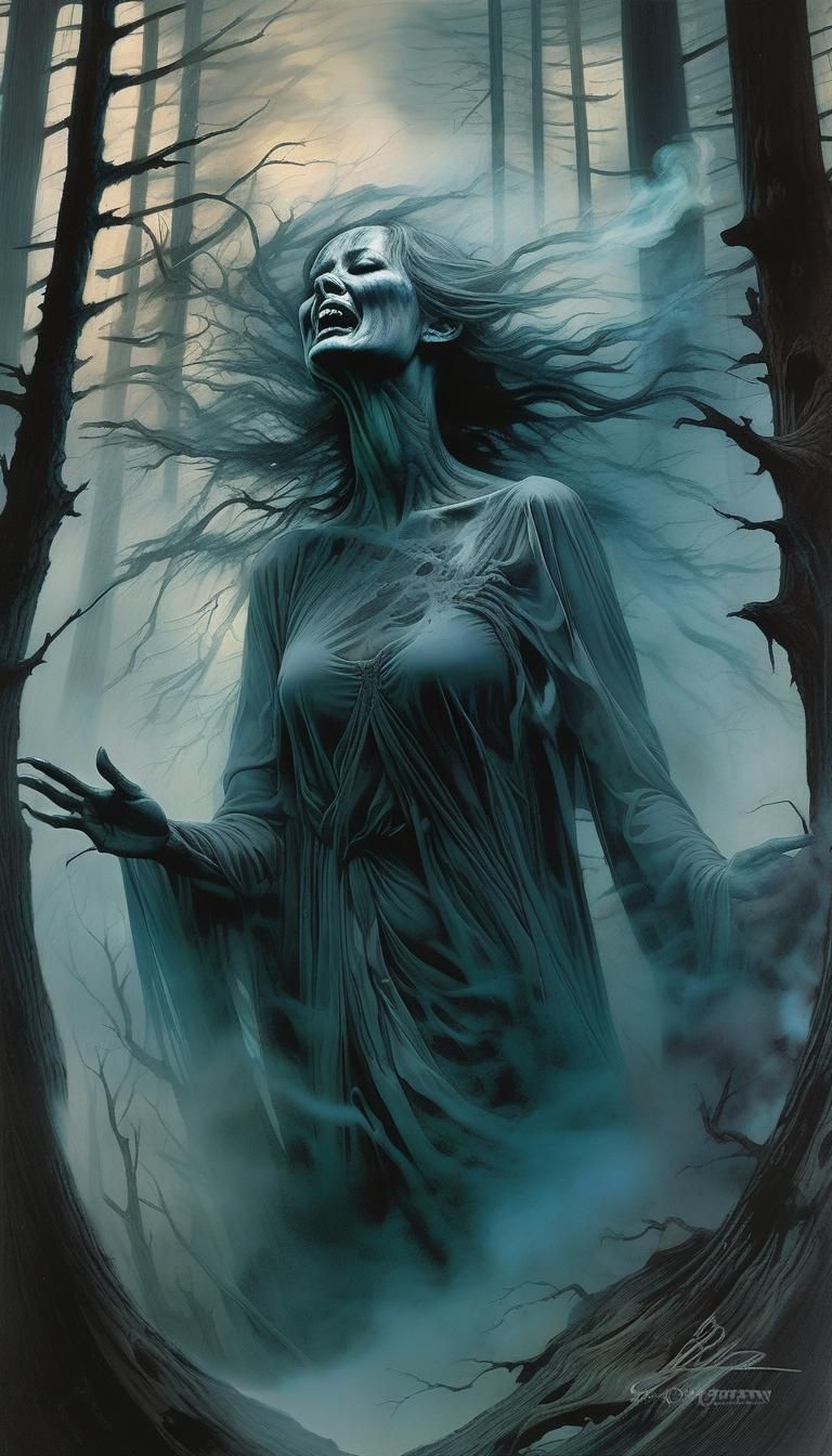 Ethereal Banshee in Woods: Alcohol Ink Art