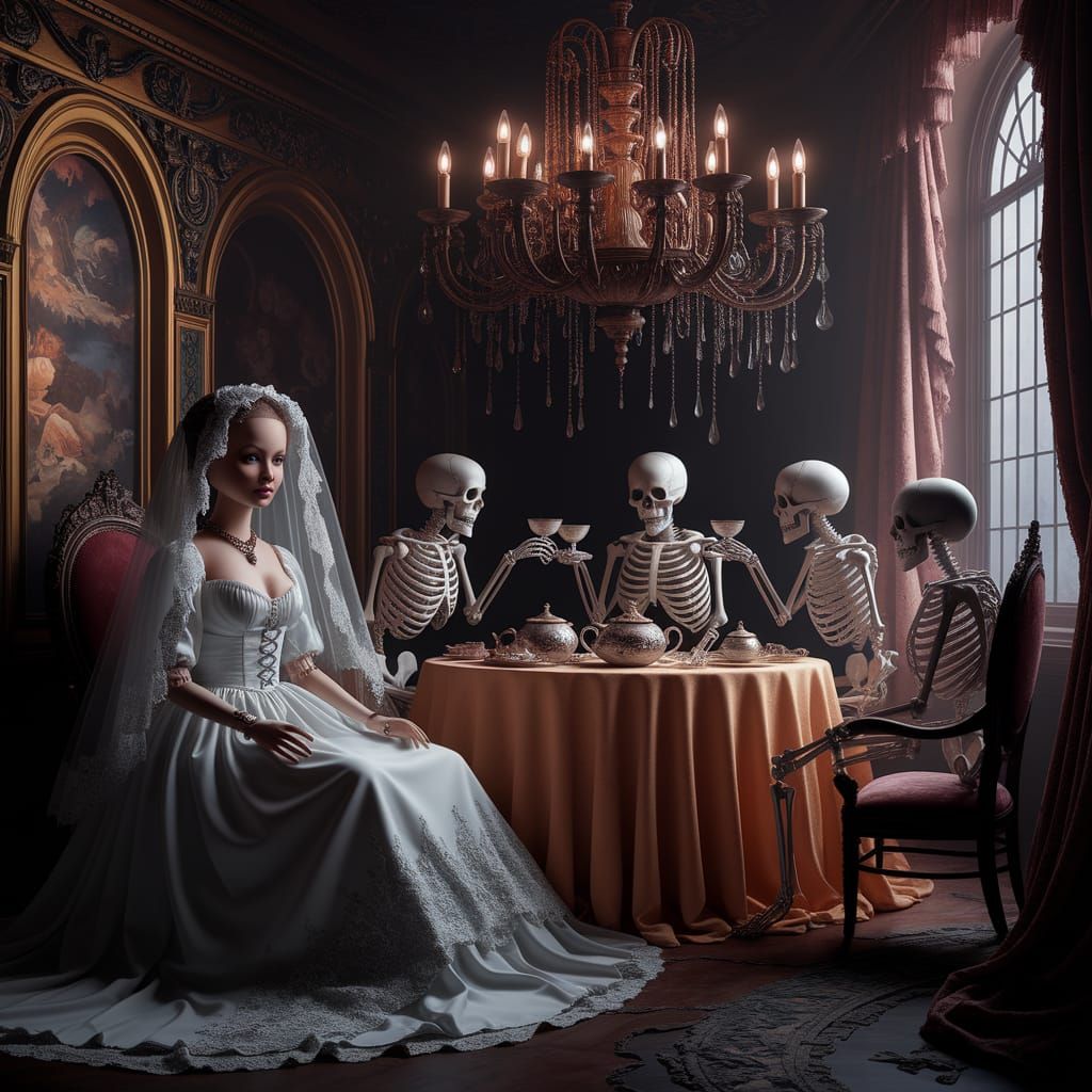 Decaying Doll Bride in Haunting Victorian Nursery