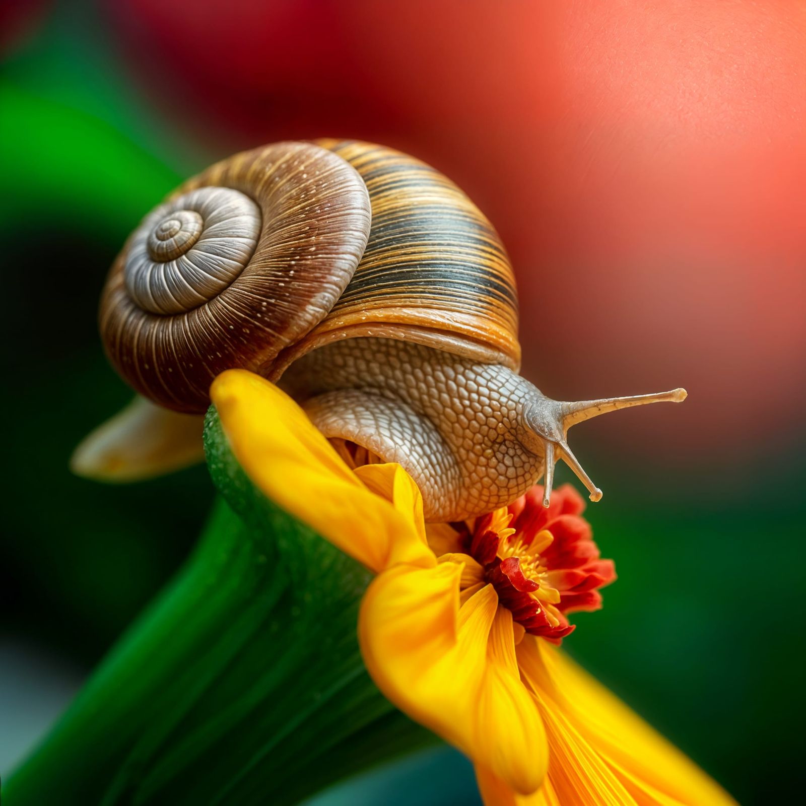 Vibrant Flower Snail Portrait in Hyperrealistic Style