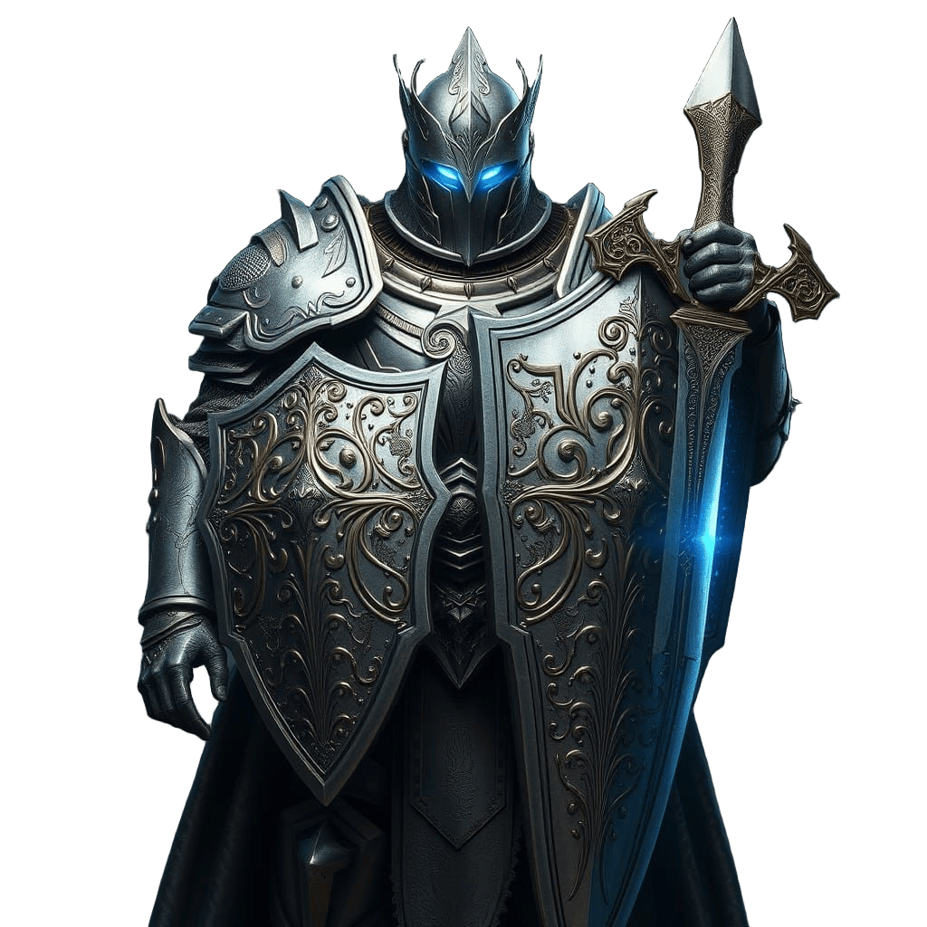 Cyberpunk Knight Mech Radiates Power