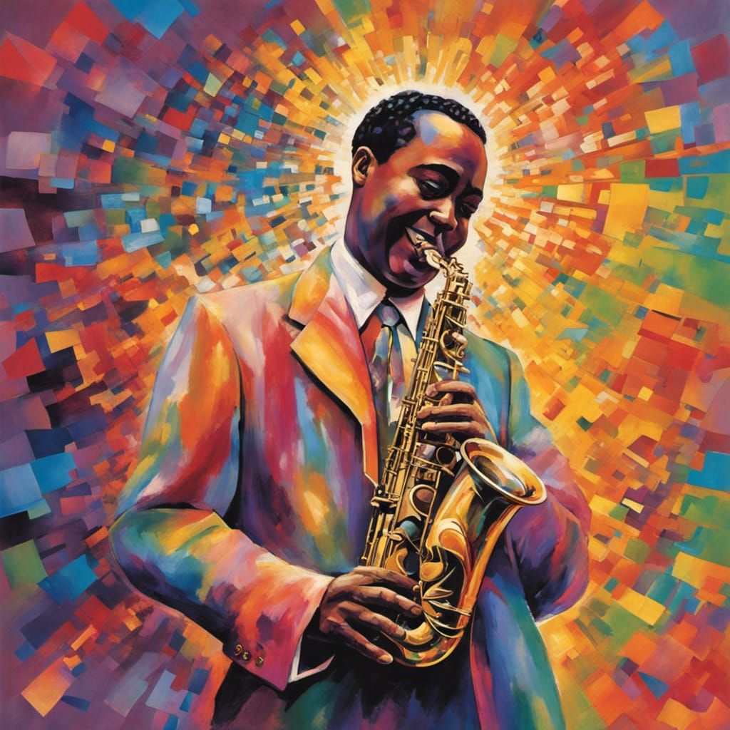 Charlie Parker With Saxophone In A Painted Symphonie