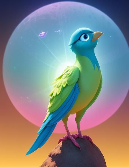 Luminous Bird on Exotic Planet: 3D Digital Art