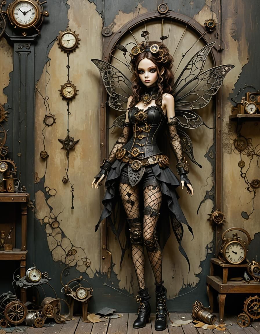 Intricate Steampunk Fairy with Gear Wings
