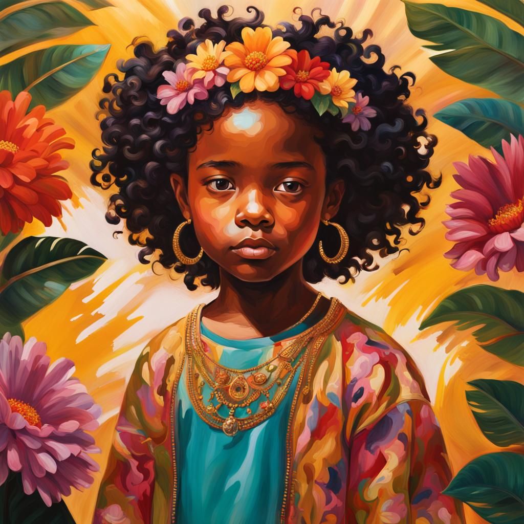 Joyful Child Portrait in Kehinde Wiley Style