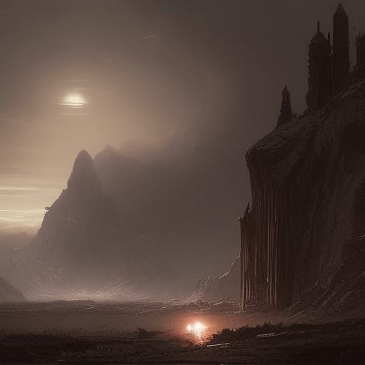 Desolate Wasteland Castle: Gothic Horror Illustration