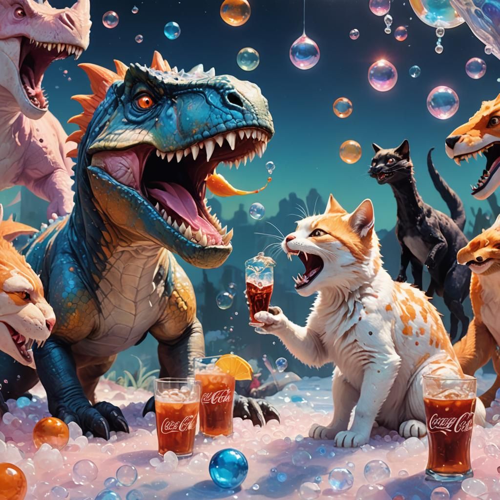 Dinosaur, Cat, and Fox Share Coca-Cola