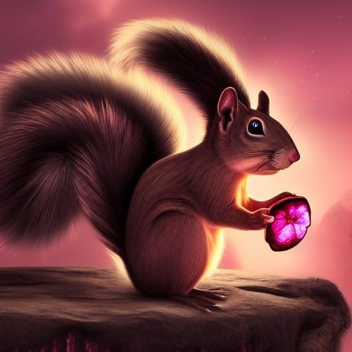 Pink Squirrel with Glowing Eyes: Digital Matte Painting