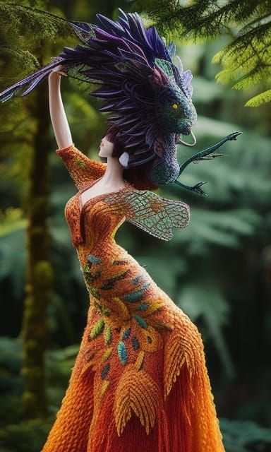 Woman Dancing in Embroidered Dress, Colorful Gouache Paintin...