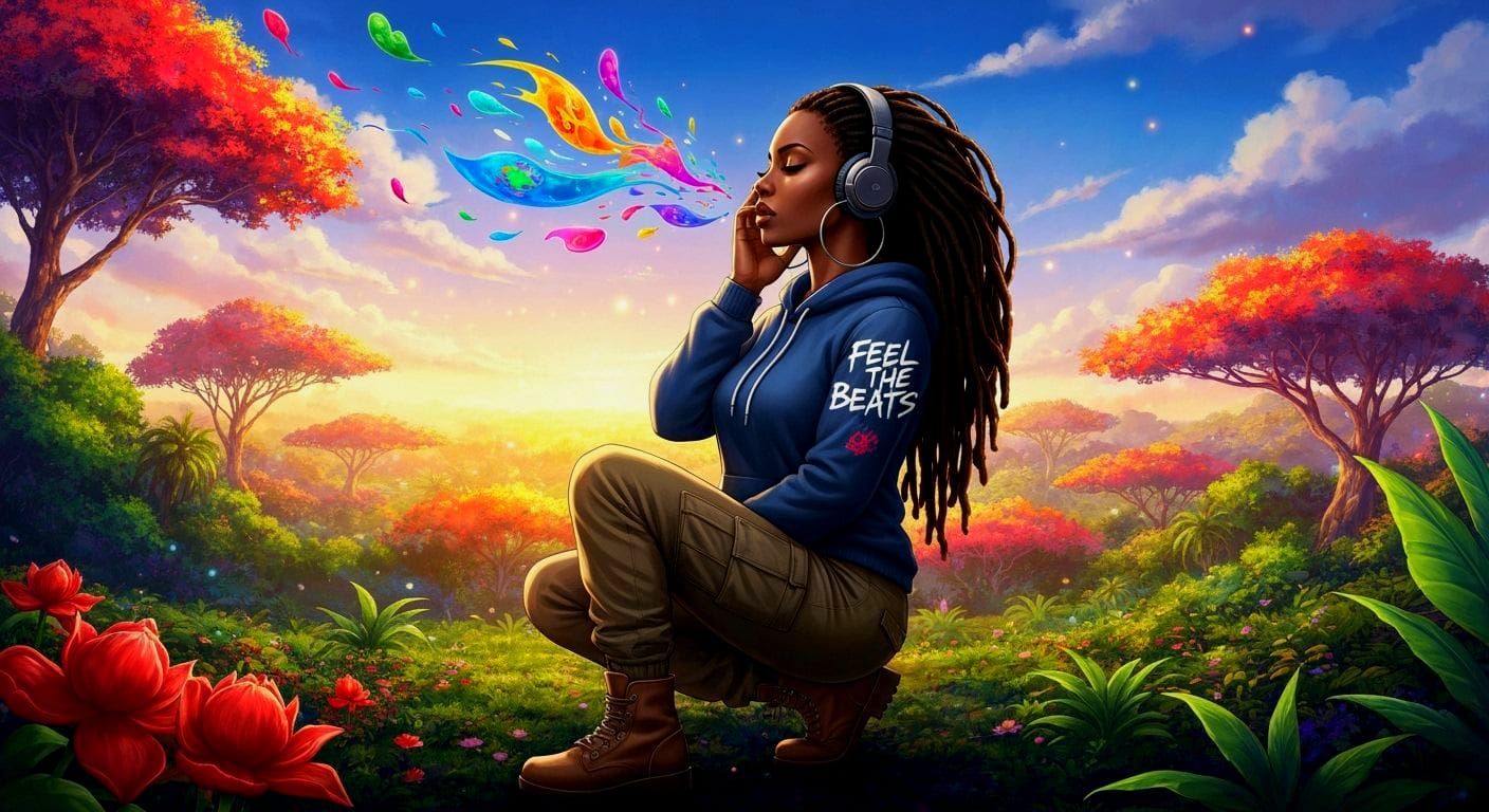 Woman Lost in Music: Cel-Shaded Anime Style