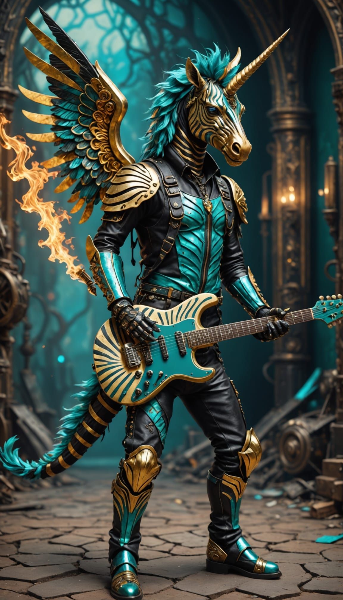 Goth Zebra Unicorn Hybrid in Cyberpunk Aesthetic