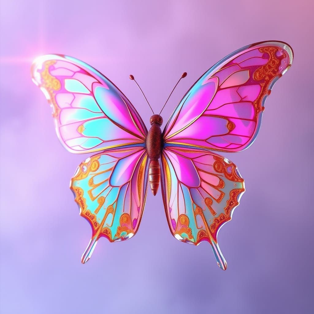 Ethereal Glass Butterfly in a Misty Atmosphere