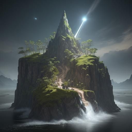 Floating Island Landscape with Celestial Objects