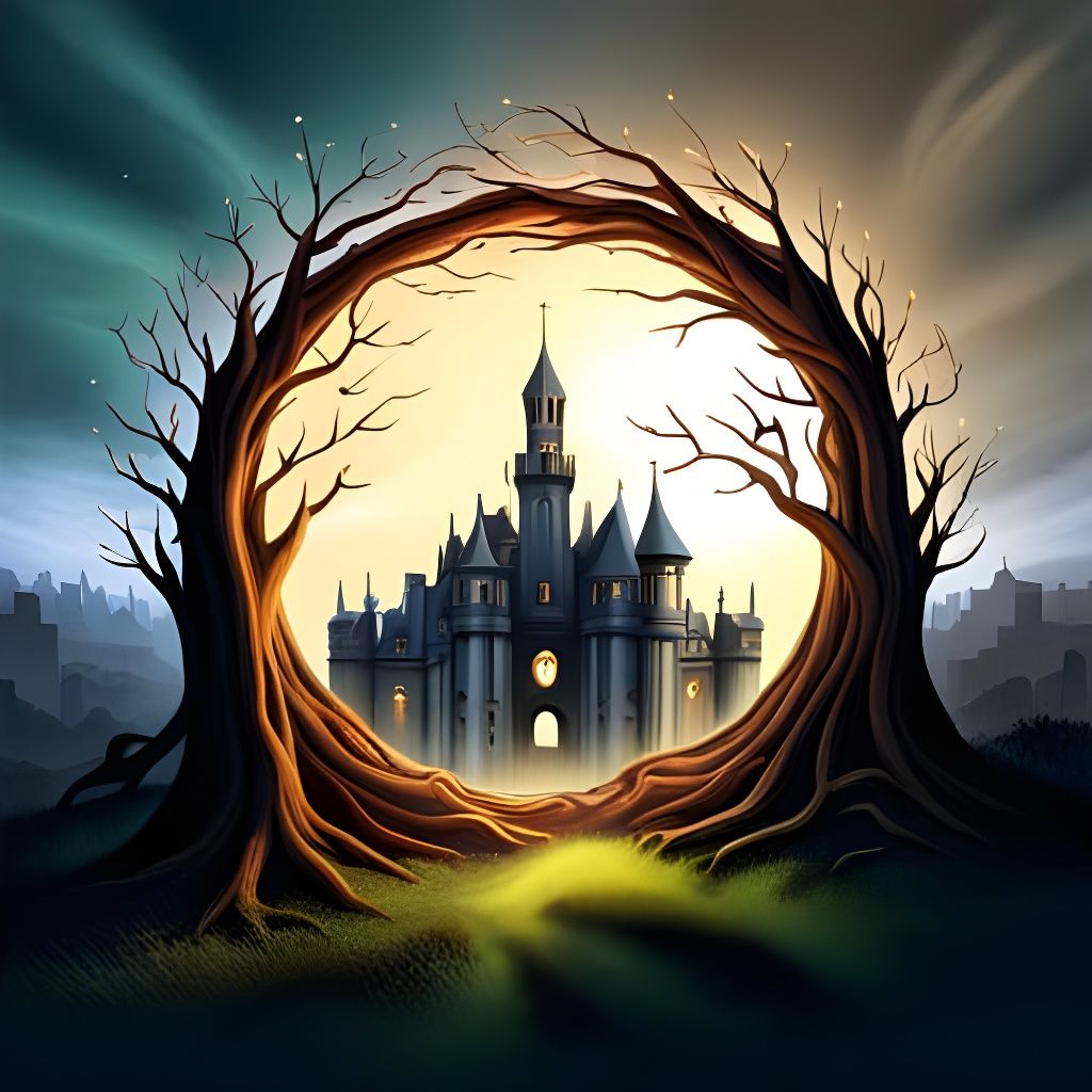 Majestic Castle Portal Through Branch Nest