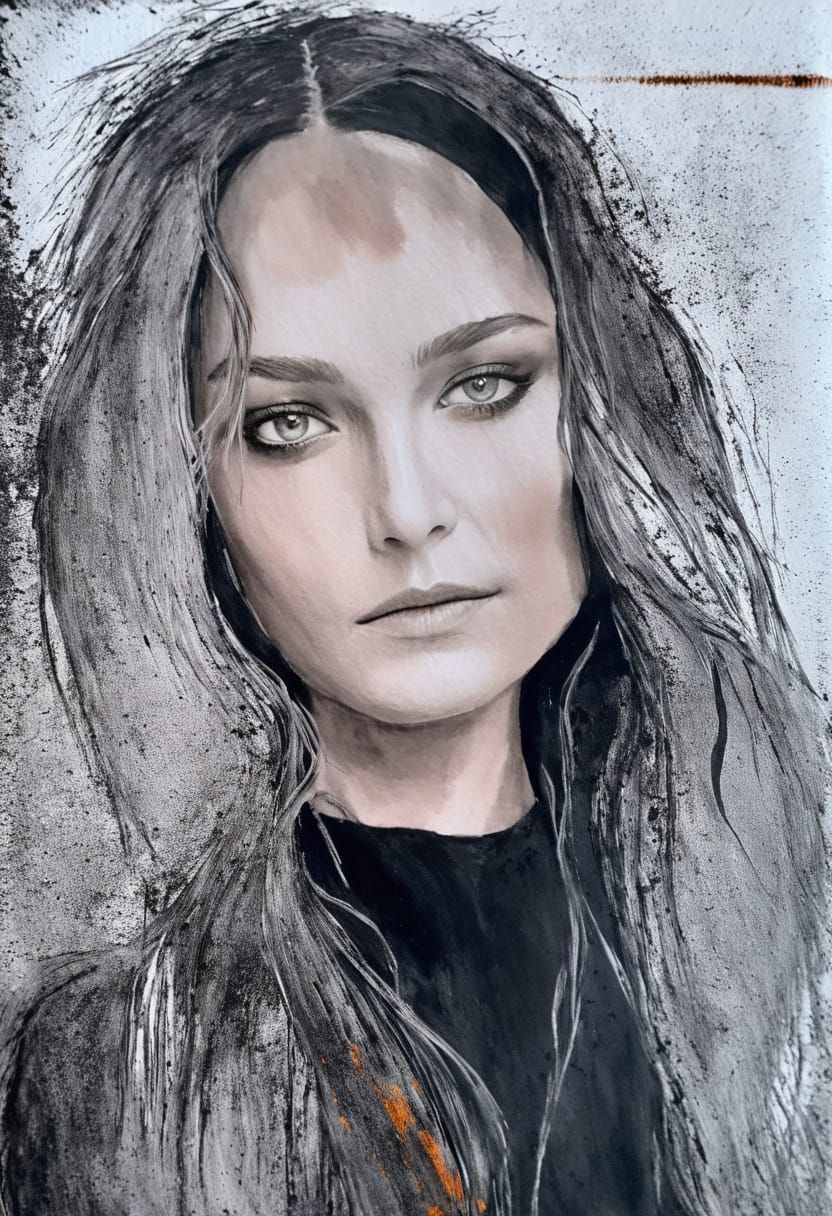 Gothgirl Portrait in High Contrast Impasto Style