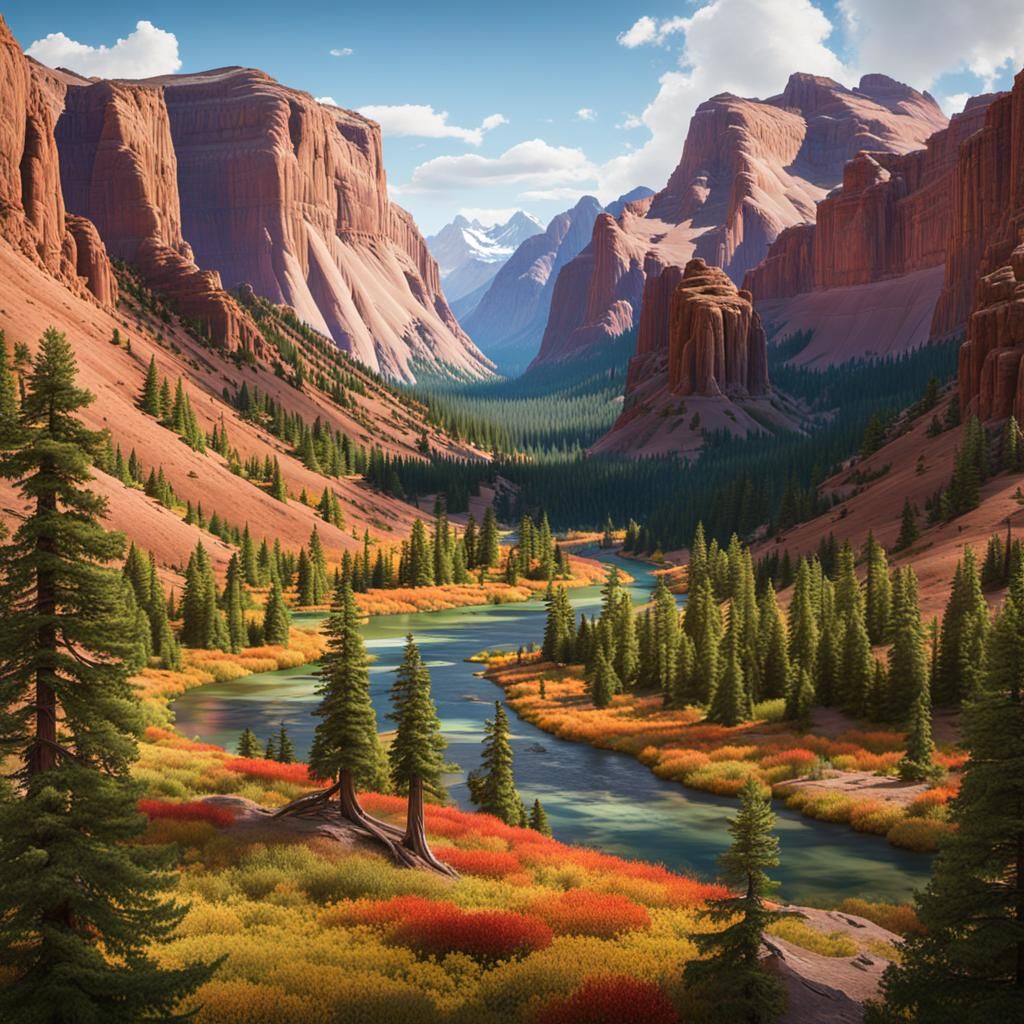 Vibrant United States National Parks in Hyperrealism