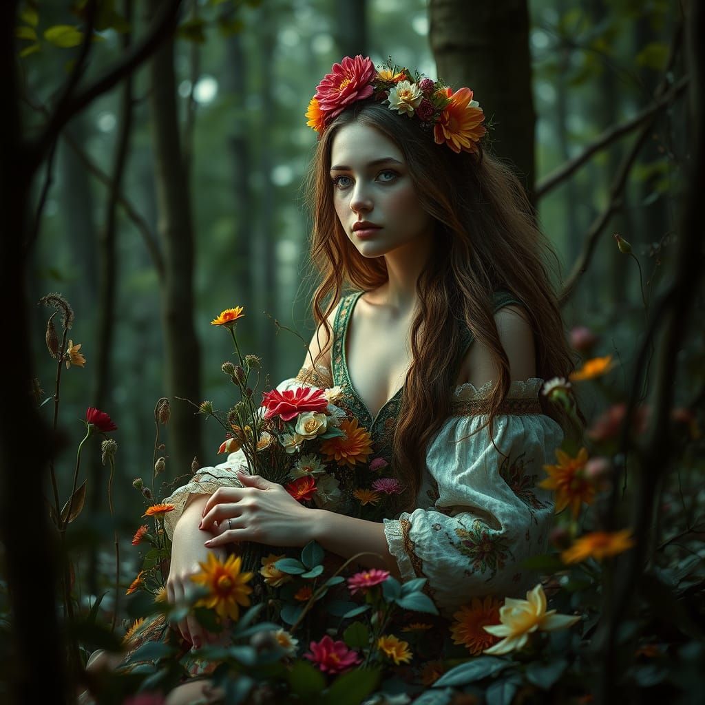Baltic Goddess of Earth in Mystical Forest