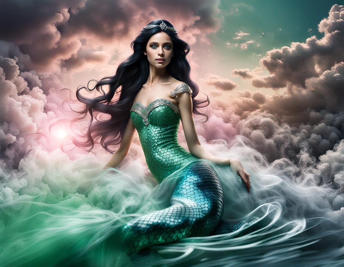 Ultra-Realistic Mermaid in Stormy Sea, Digital Art