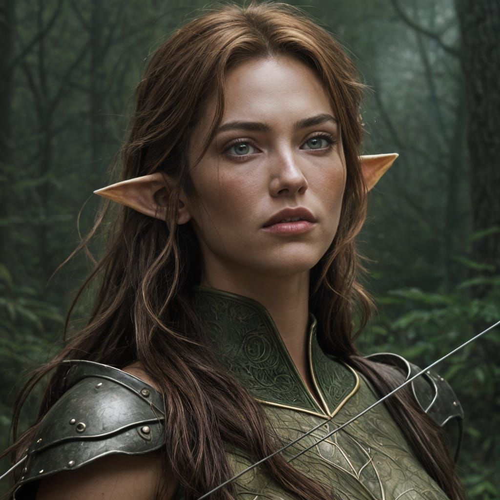 Elven Archer in Misty Forest, Fantasy Art