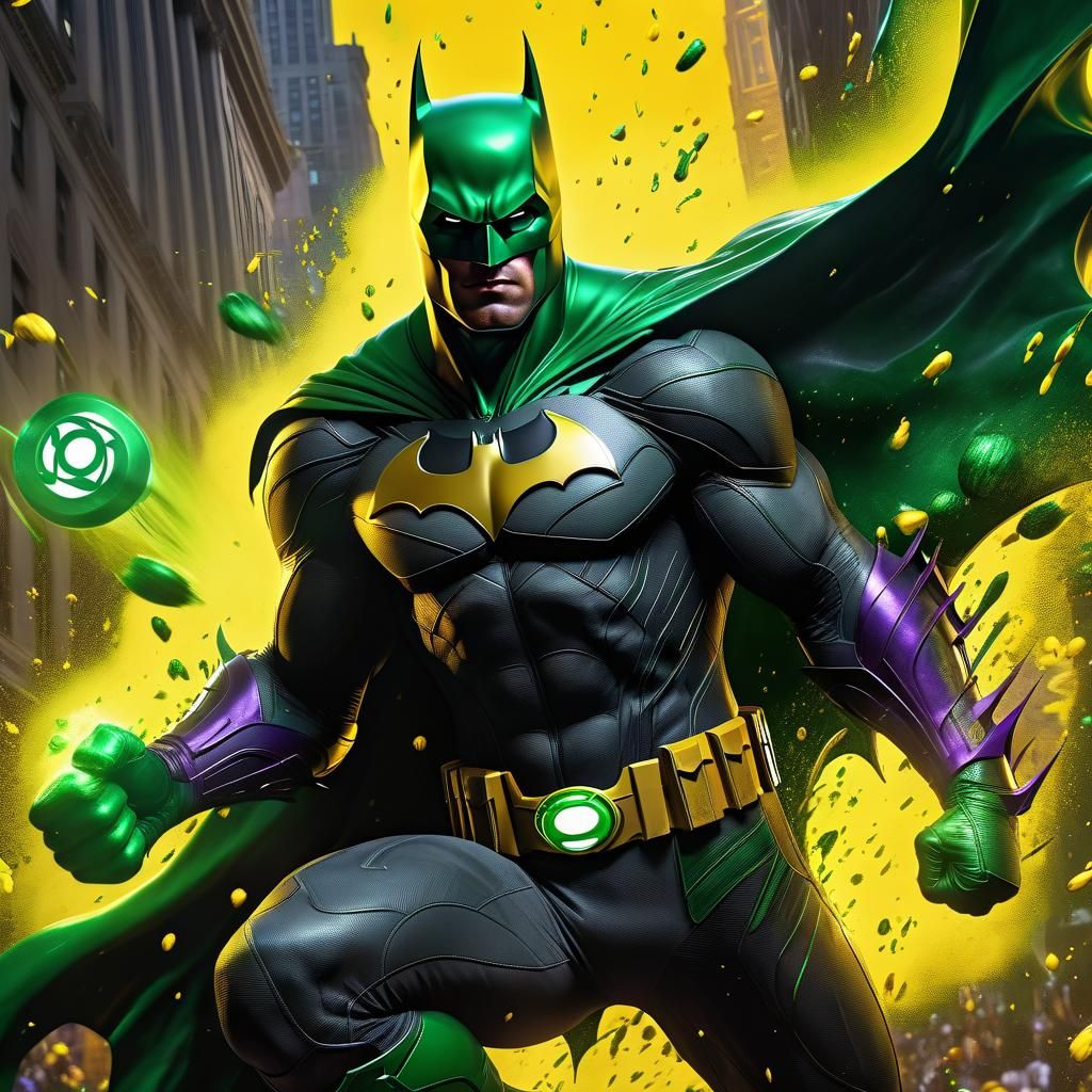 Batman Punches Green Lantern in Colorful Comic Art