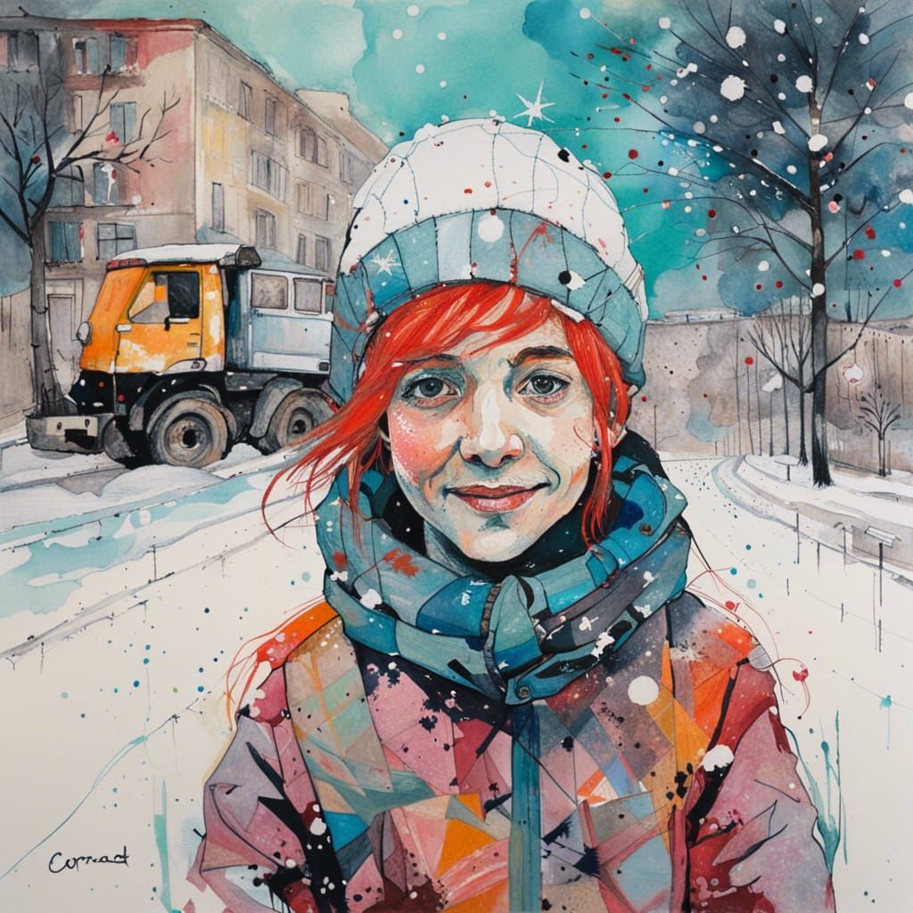 Happy Garbage Man Portrait in Art Deco Style