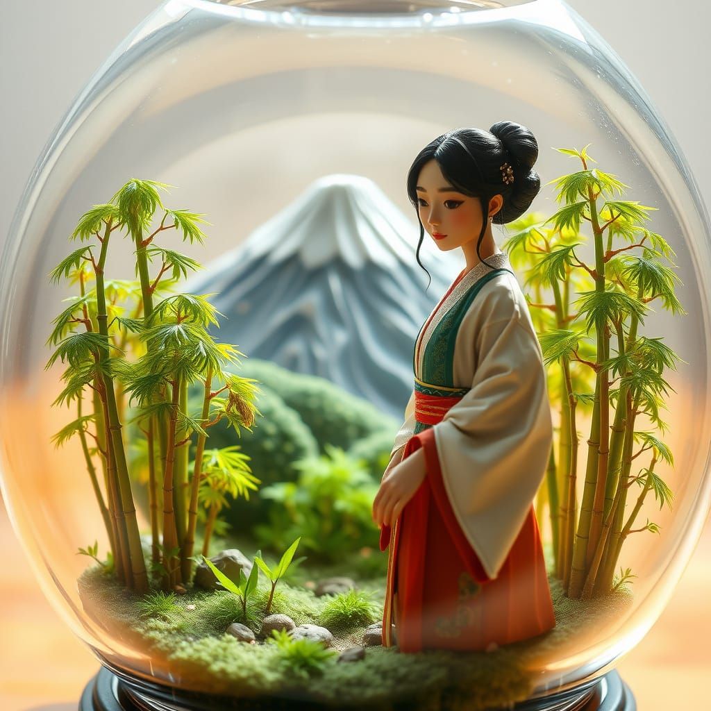 Miniature Mount Fuji Terrarium in Anime Style