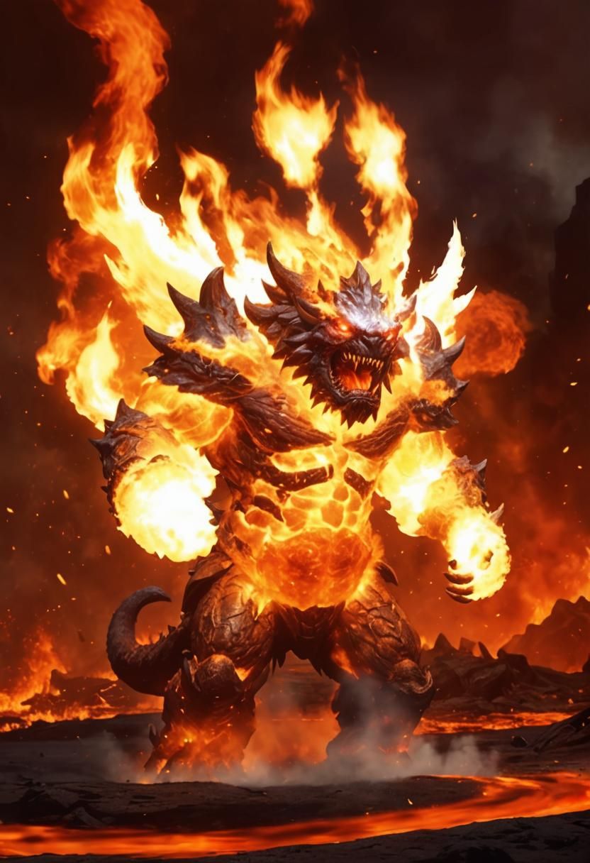 Epic Fire Monster Ready for Battle in 4K