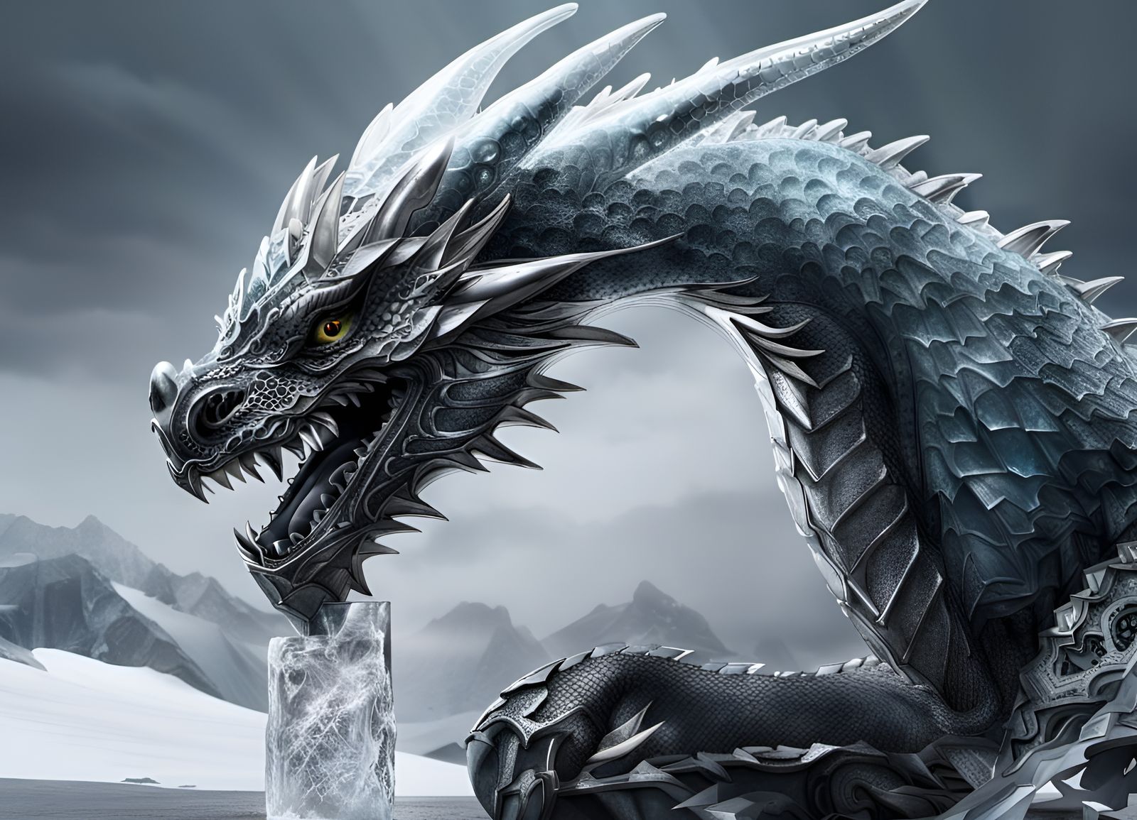 Menacing Ice Dragon Forged in Liquid Metal