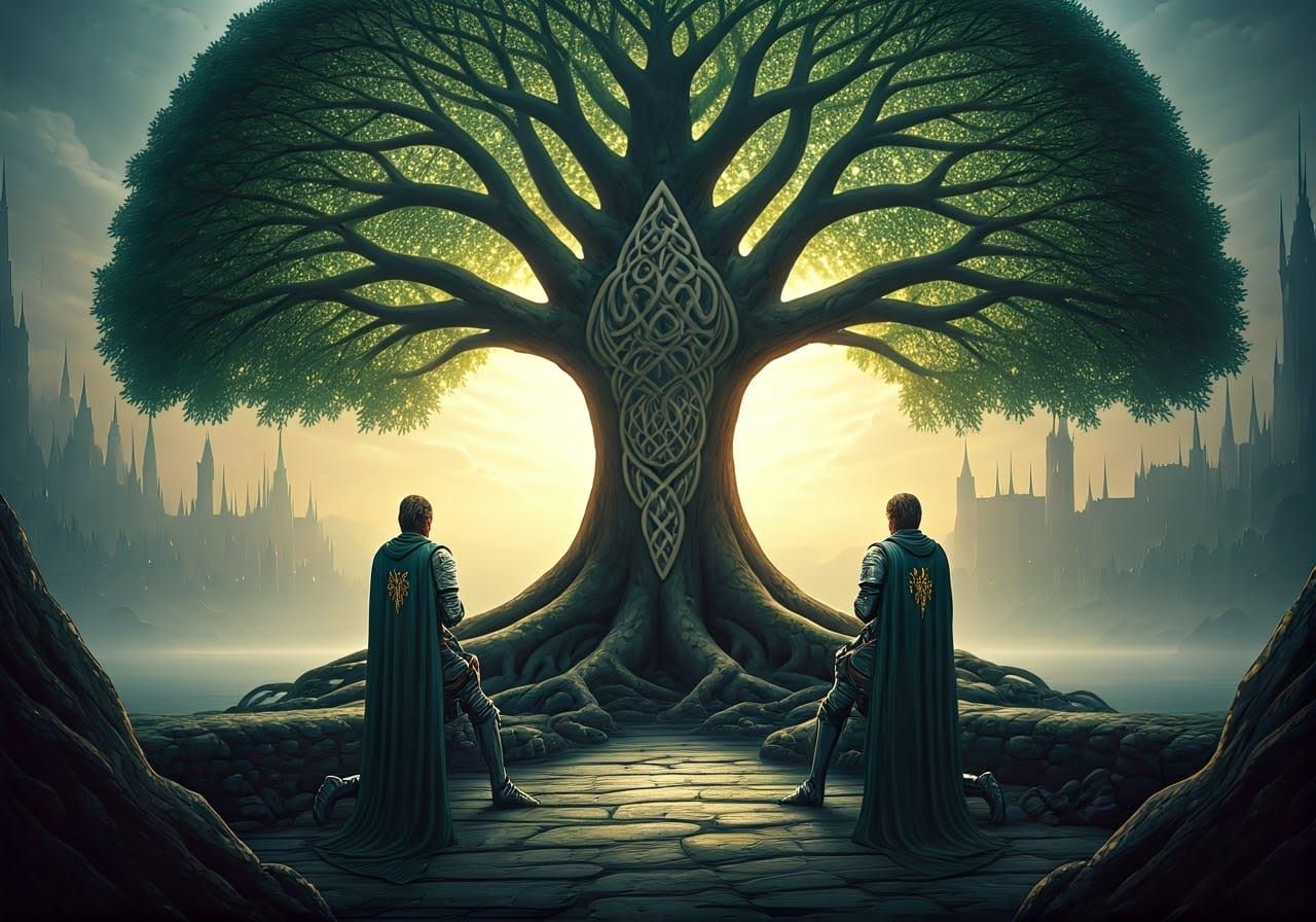 Celtic Tree of Life with Kneeling Knights