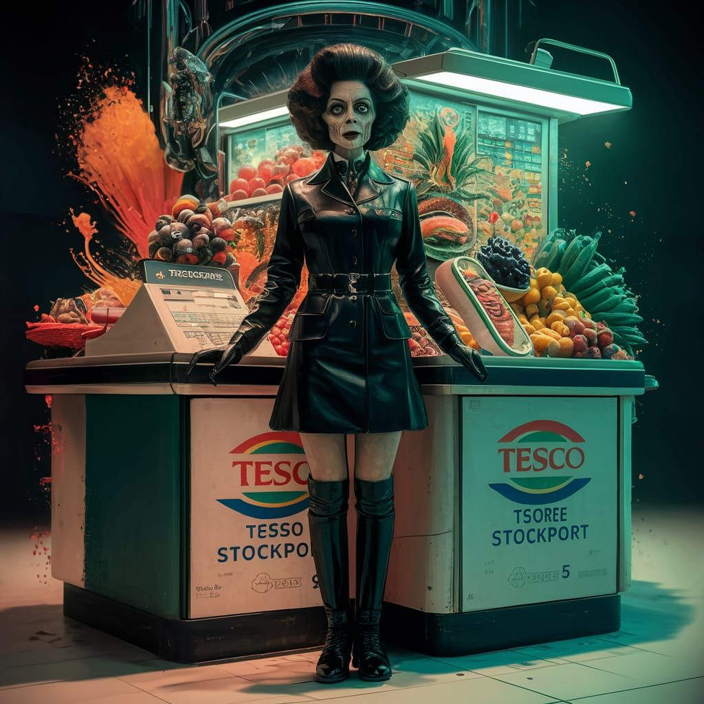 Morticia Addams as Checkout Girl in Unreal Engine 5