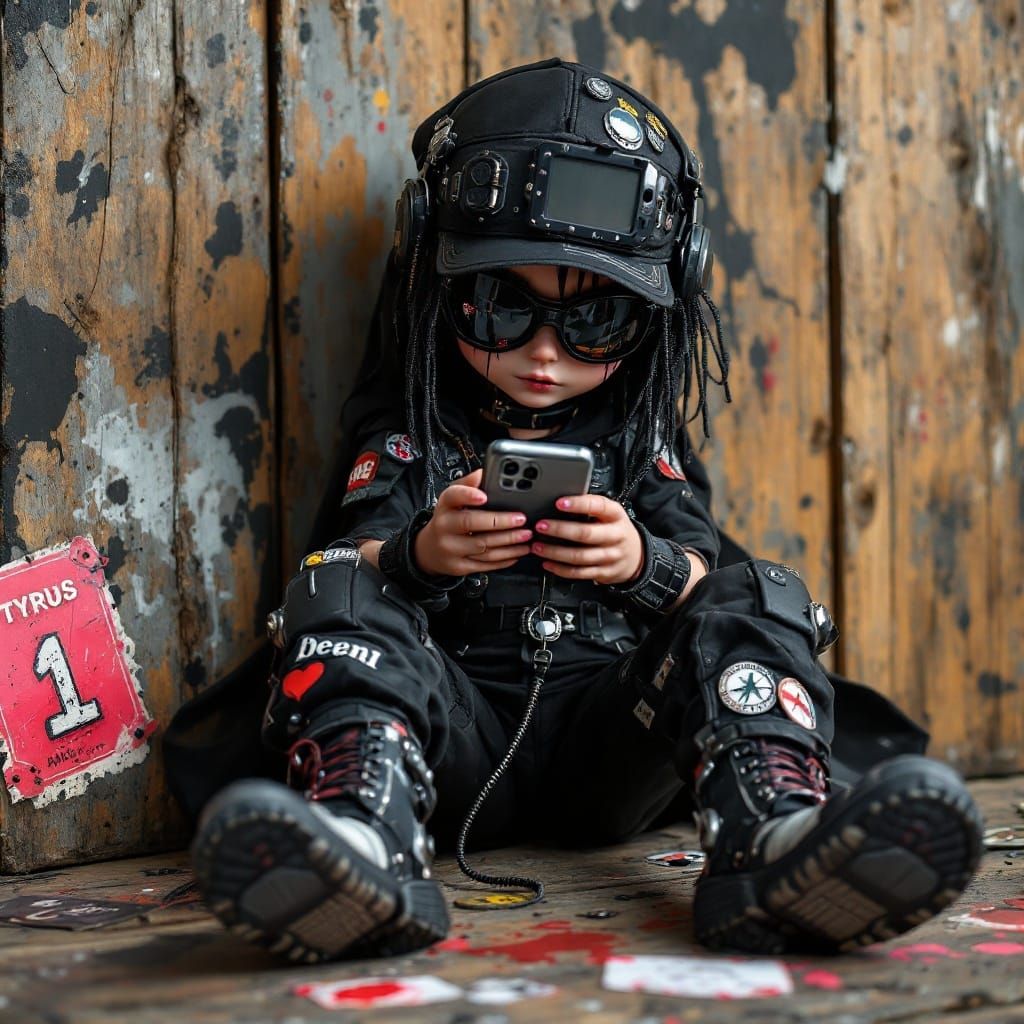 Hyperrealistic Cyberpunk Doll with Cell Phone