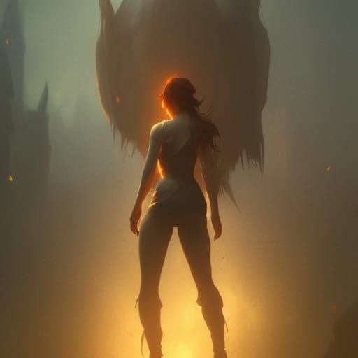 Fantasy Humanoid Figure with Tail in Dark Art Style