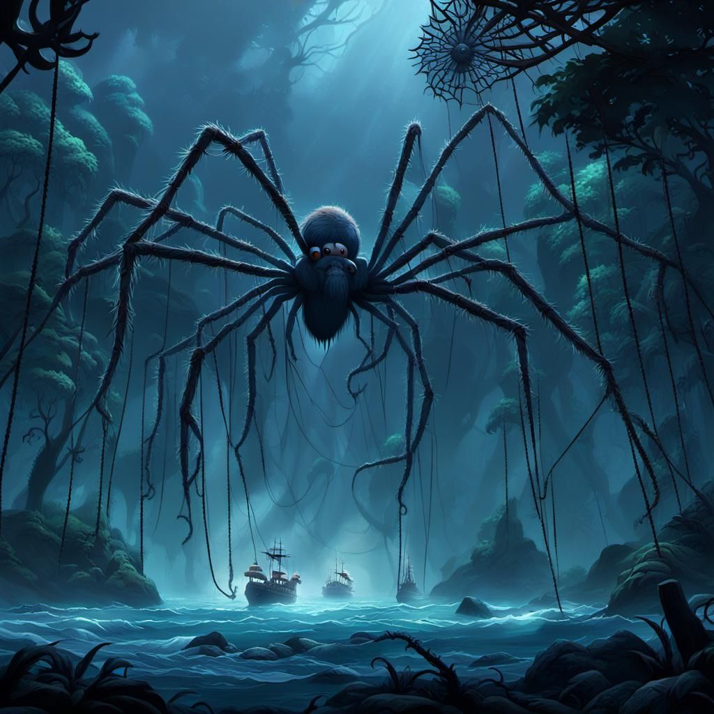 Terrifying Spider Island in the Pacific: 3D Digital Art