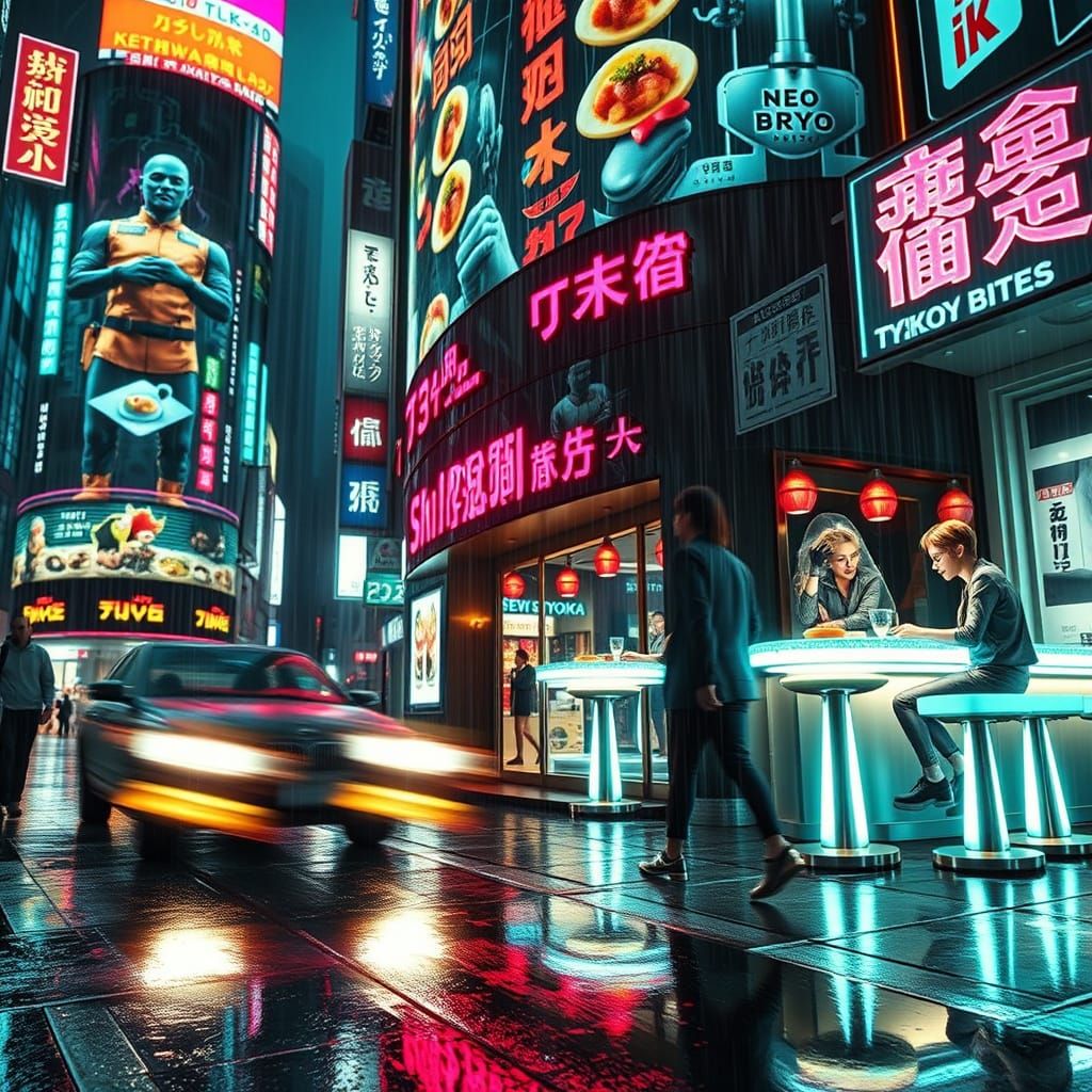 Cyberpunk Tokyo Sushi Bar in Shinjuku, 2050