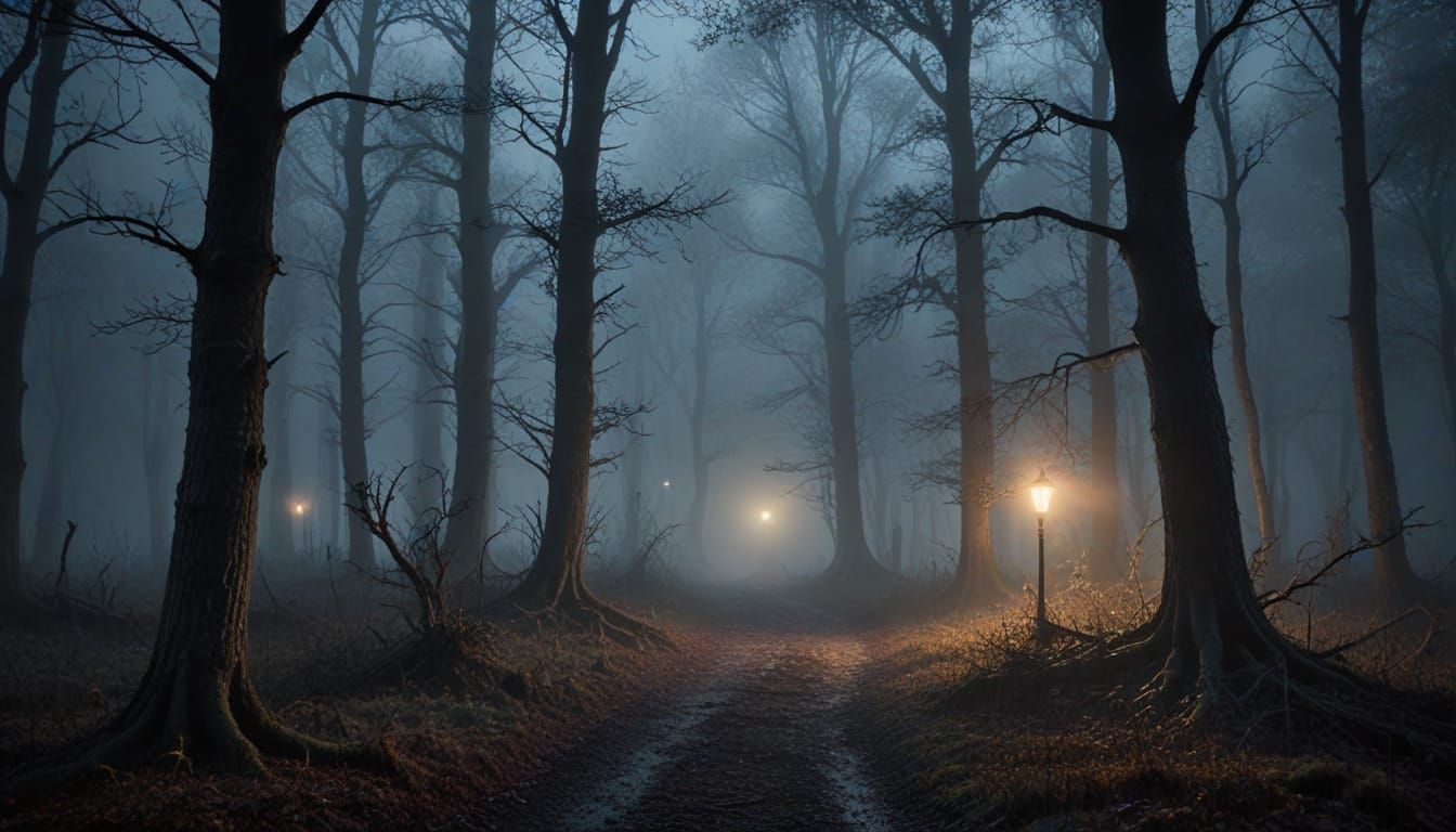 Haunted Forest Foggy Night Dark Fantasy