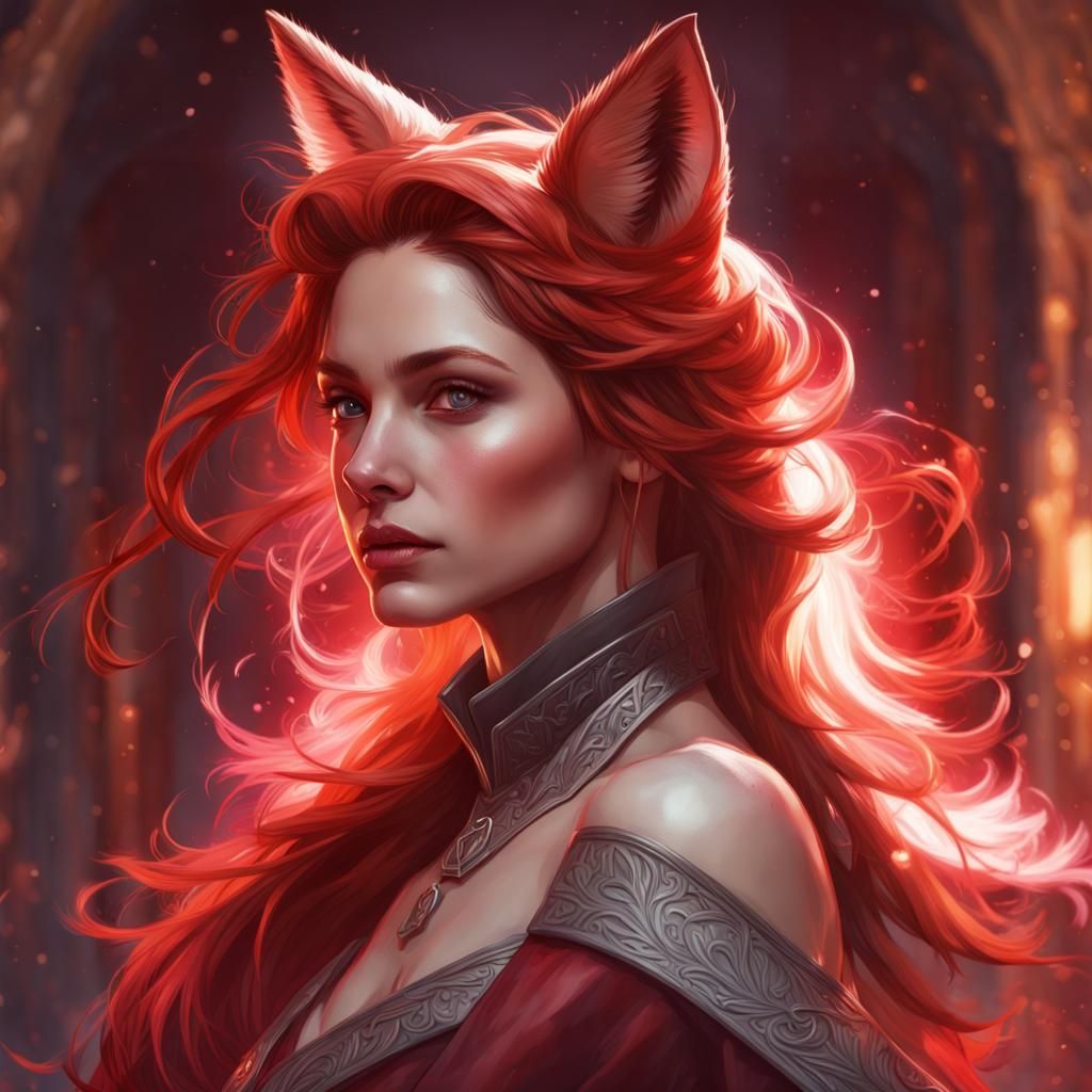 Fox with Dark Magic Flare, Digital Art Portrait