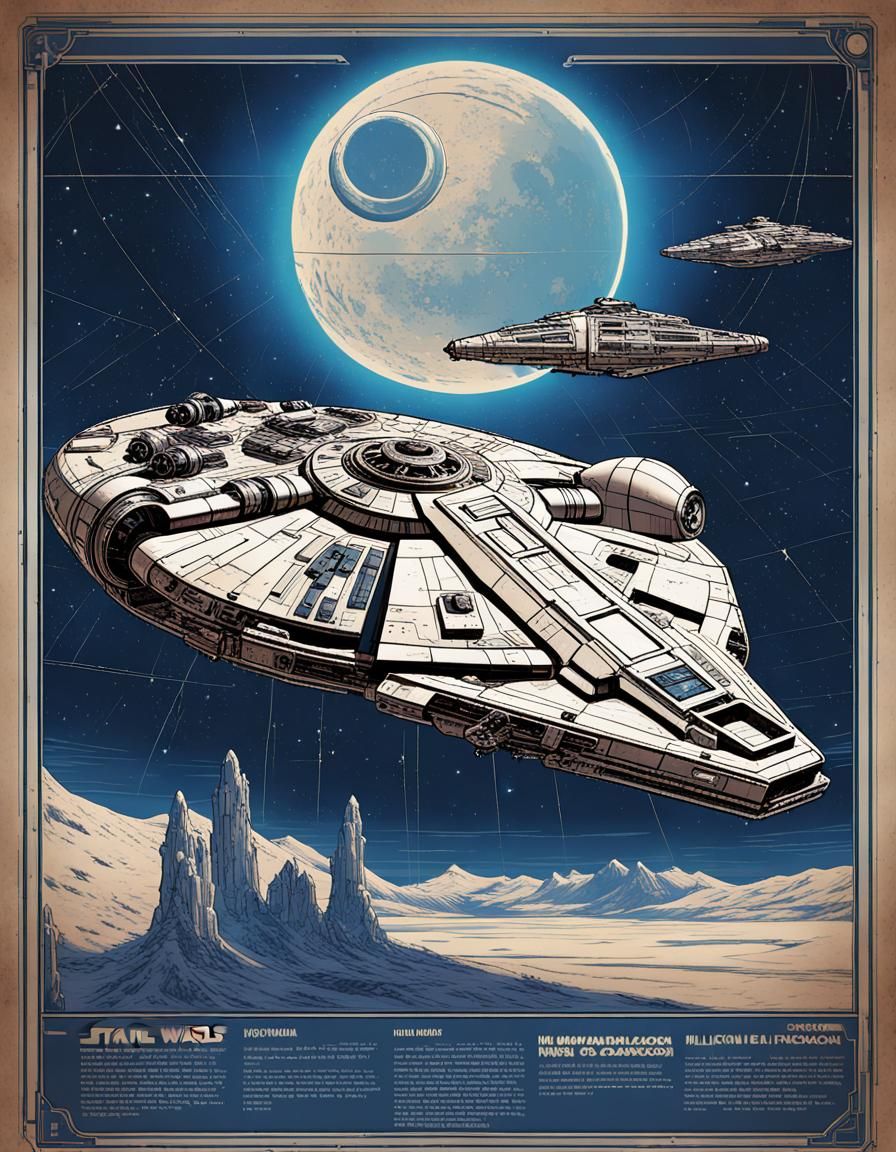 Millennium Falcon Blueprint Poster in Retro Comic Style