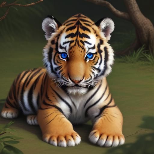 Blue-Eyed Tiger Cub: A Captivating AI Portrait