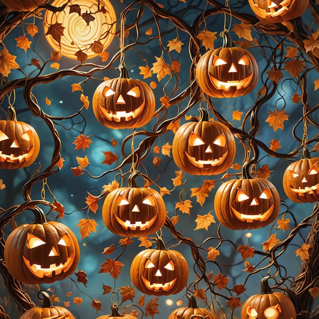 Glowing Fairy Jack O'Lanterns in Autumnal Fantasy Art