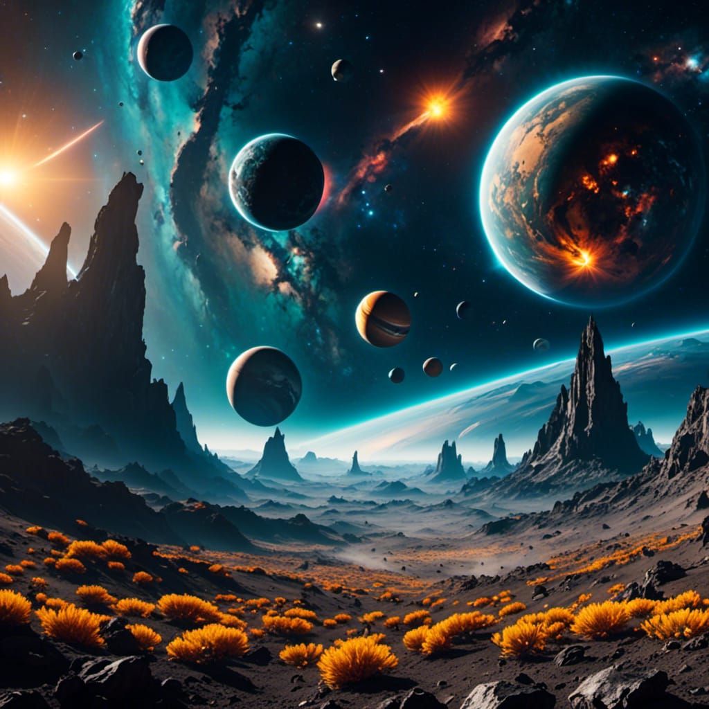 Magnificent Expansive View of Space in Synthetism Style