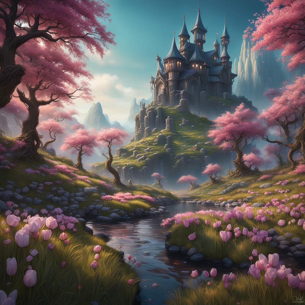 Spring Garden Castle: Fantastical Digital Art
