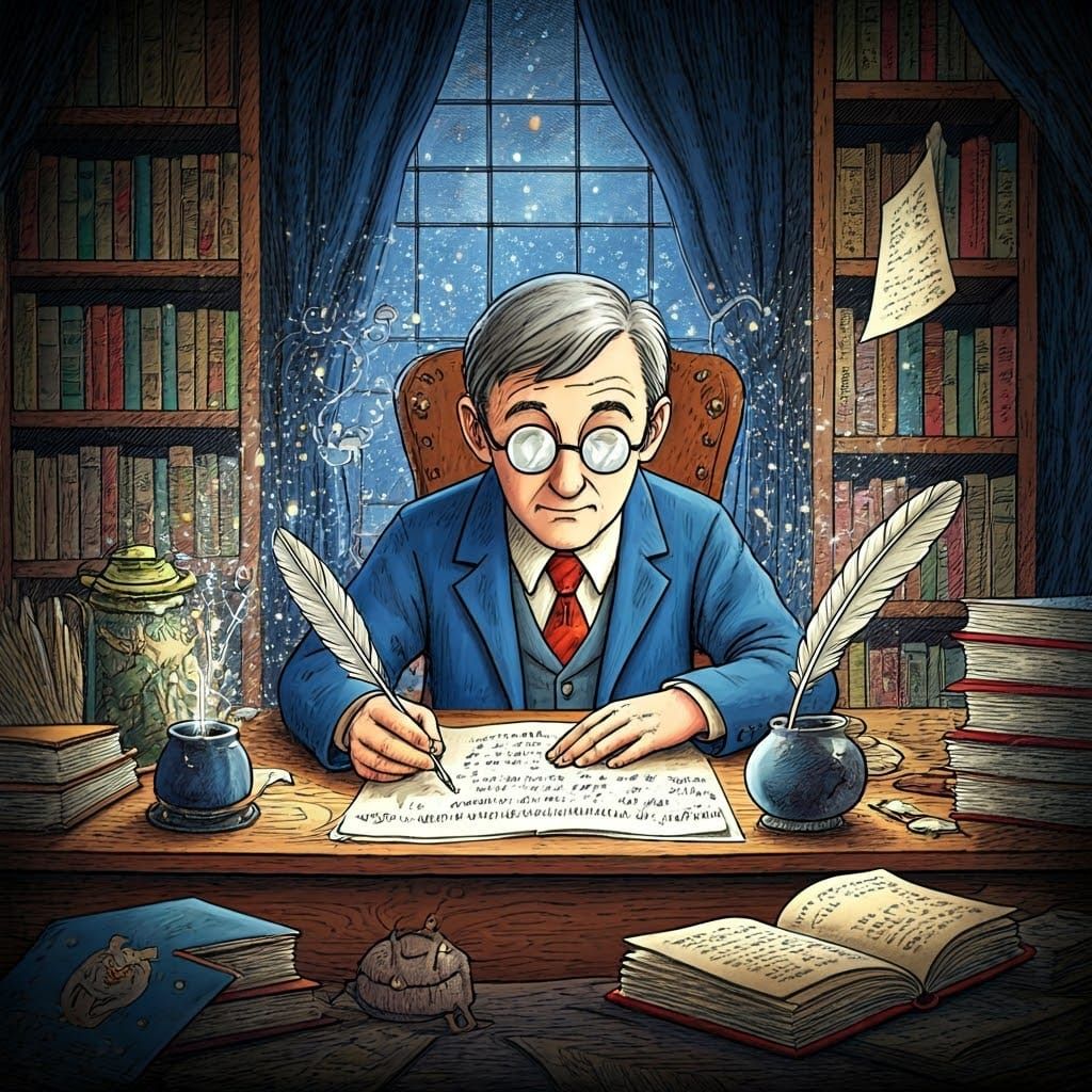 Whimsical Wordplay Wizard Creates Magic with Puns and Quills