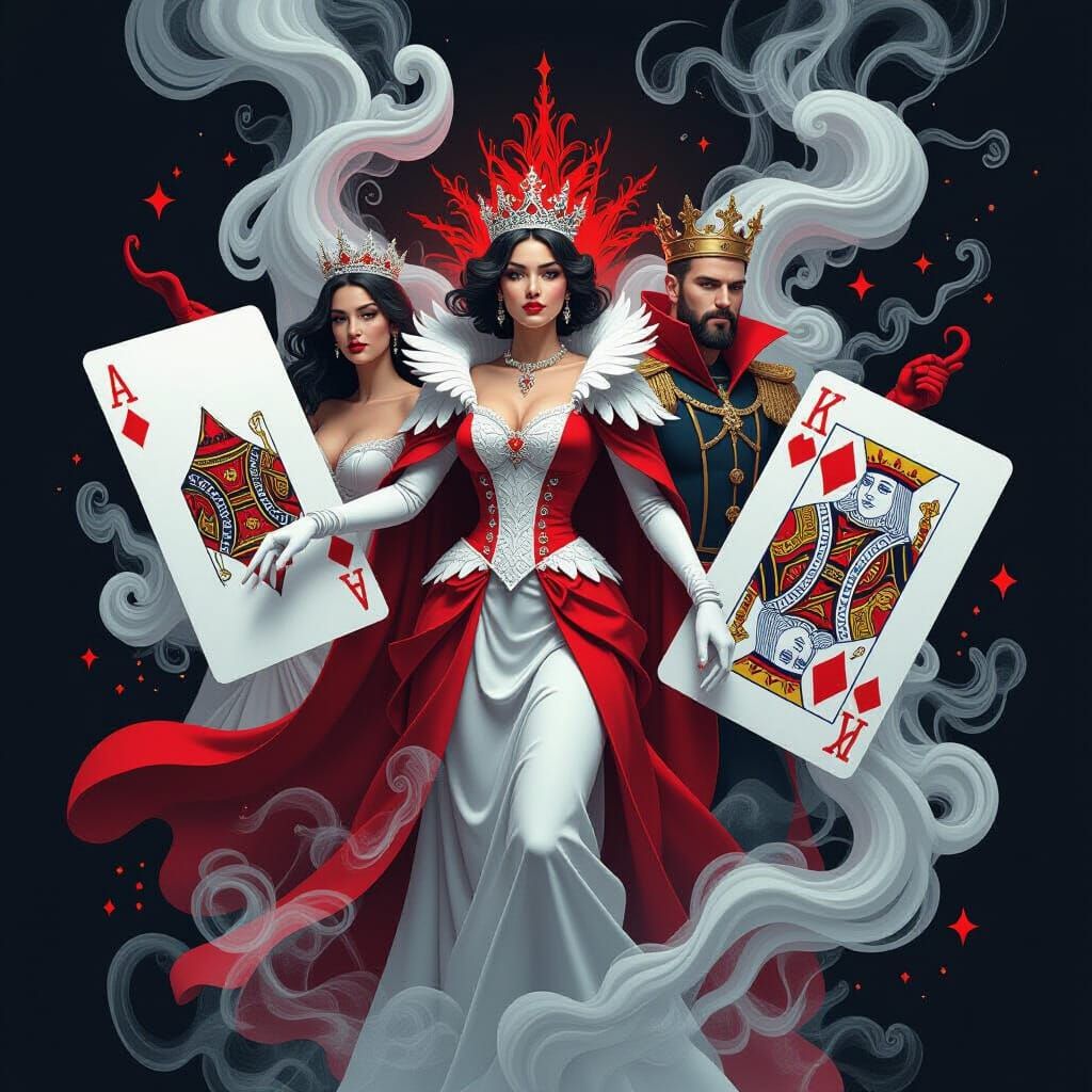 Regal Monarchs Emerging from Playing Cards