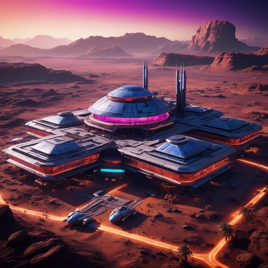 Sleek Futuristic Oasis Hotel on Red Planet Mars