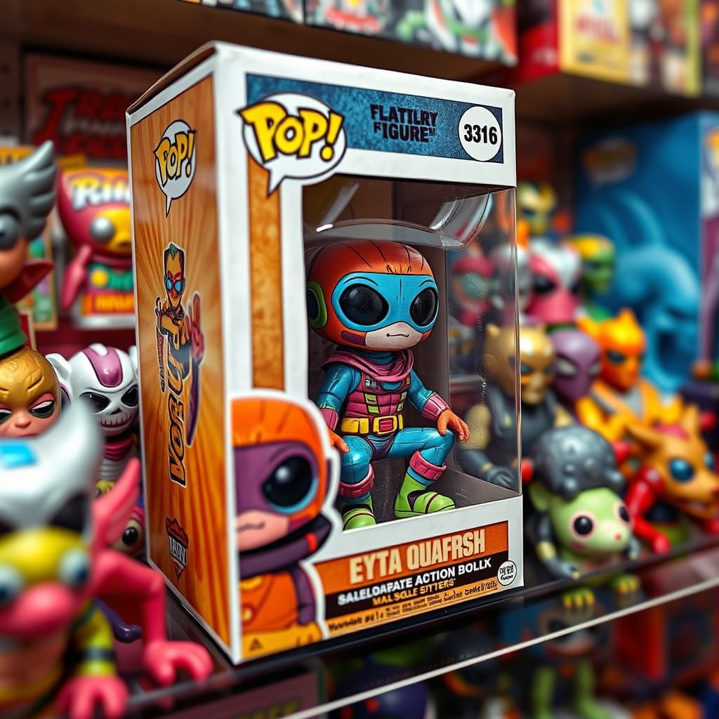 Whimsical Collectible Action Figure Box Art in Mixed Media