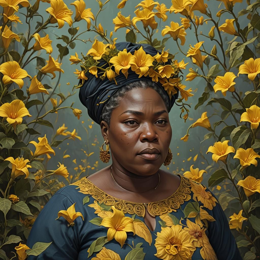 Van Gough, raw makeup-free middle aged chubby Nigerian woman