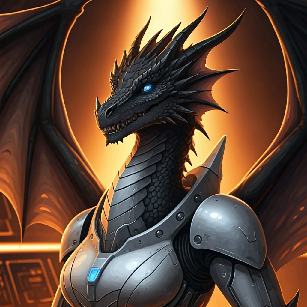 Dragoness in Power Armor on Spaceship Bridge