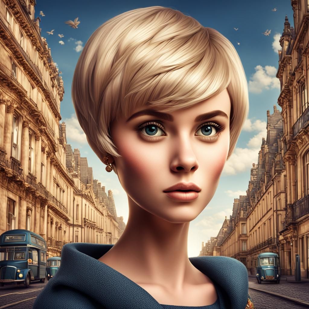 Cartoon of a Beautiful British Lady with Pixie Cut